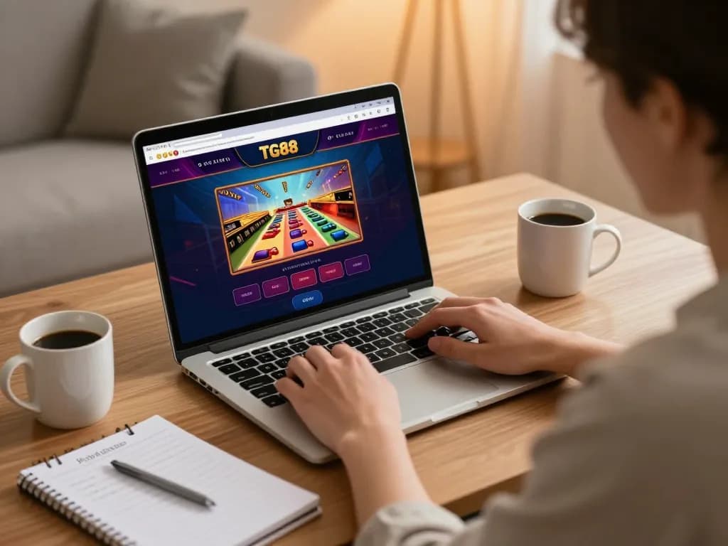 Player engaging with TG8 online casino game interface while managing strategies at home.