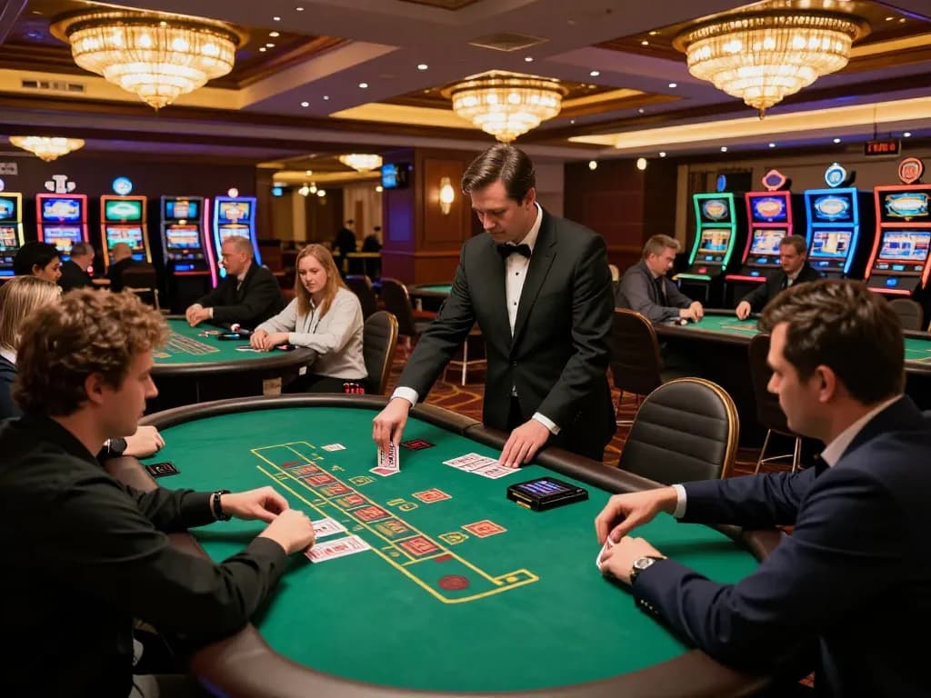 Players engaged in strategic gameplay at F168 blackjack tables in a luxurious casino setting