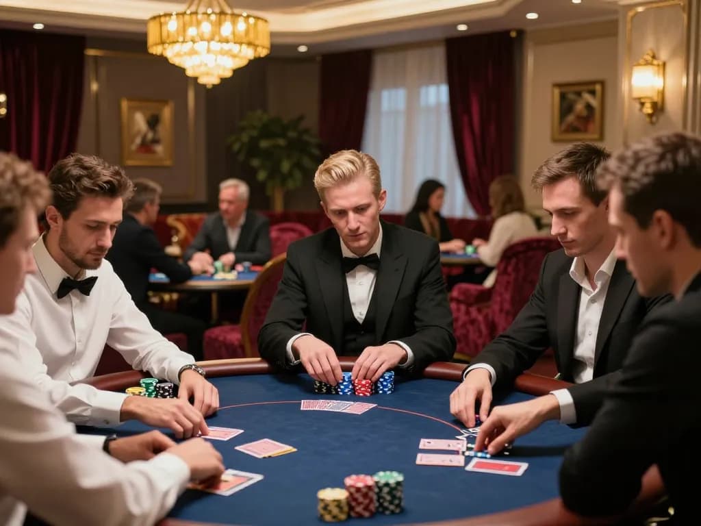 Players experiencing strategic gameplay at SHBET with high-stakes poker action and luxurious ambiance