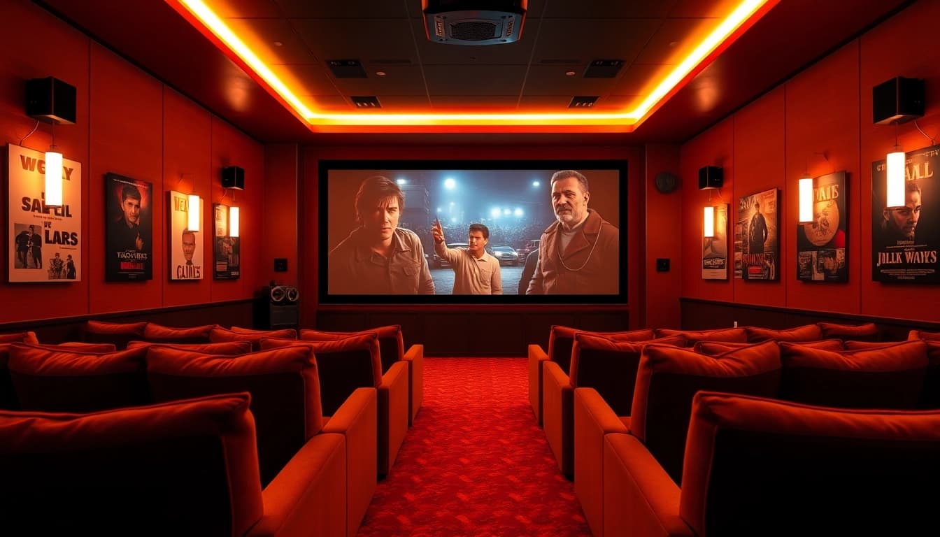ดูหนังในห้องฉายภาพยนตร์ที่ผ่อนคลายพร้อมแสงสลัวและที่นั่งสะดวกสบาย