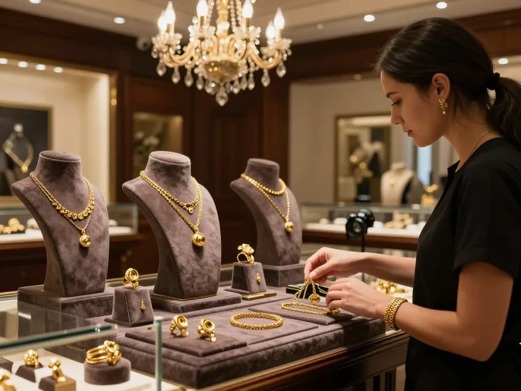 Stunning gold jewelry collection in a luxurious setting highlighting the craftsmanship he said about the pieces.