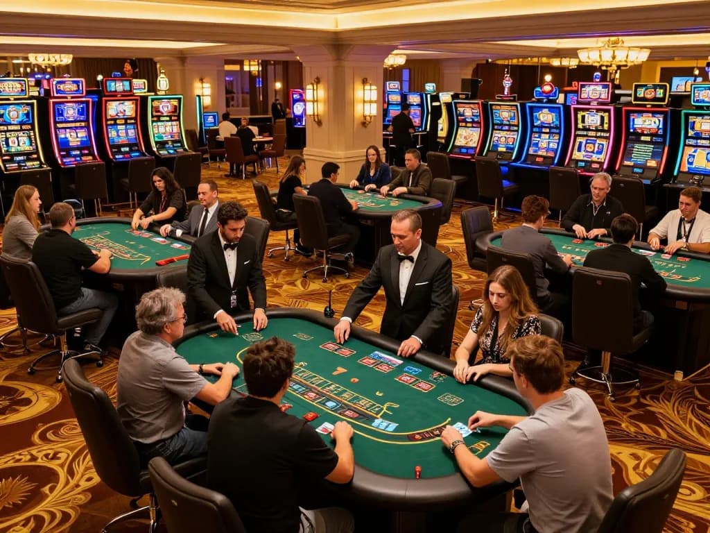 Players strategizing at TR88 blackjack tables while enjoying the luxurious casino vibe.