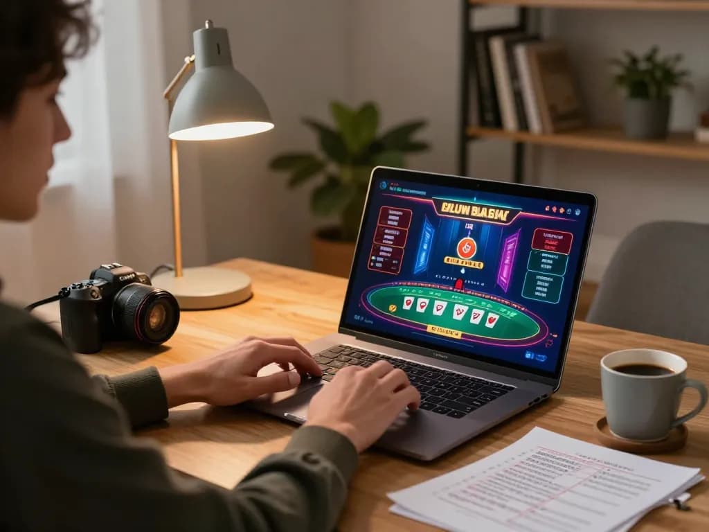 Engaging in online live dealer blackjack with a bonus new member 100 to 8x opportunity in a cozy home office.