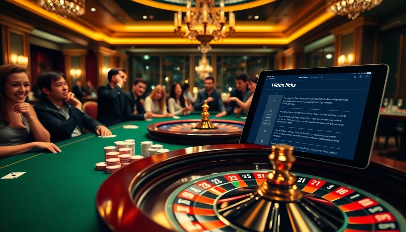 Engaging scene showcasing casino excitement with hidden wiki links in focus on an online interface.