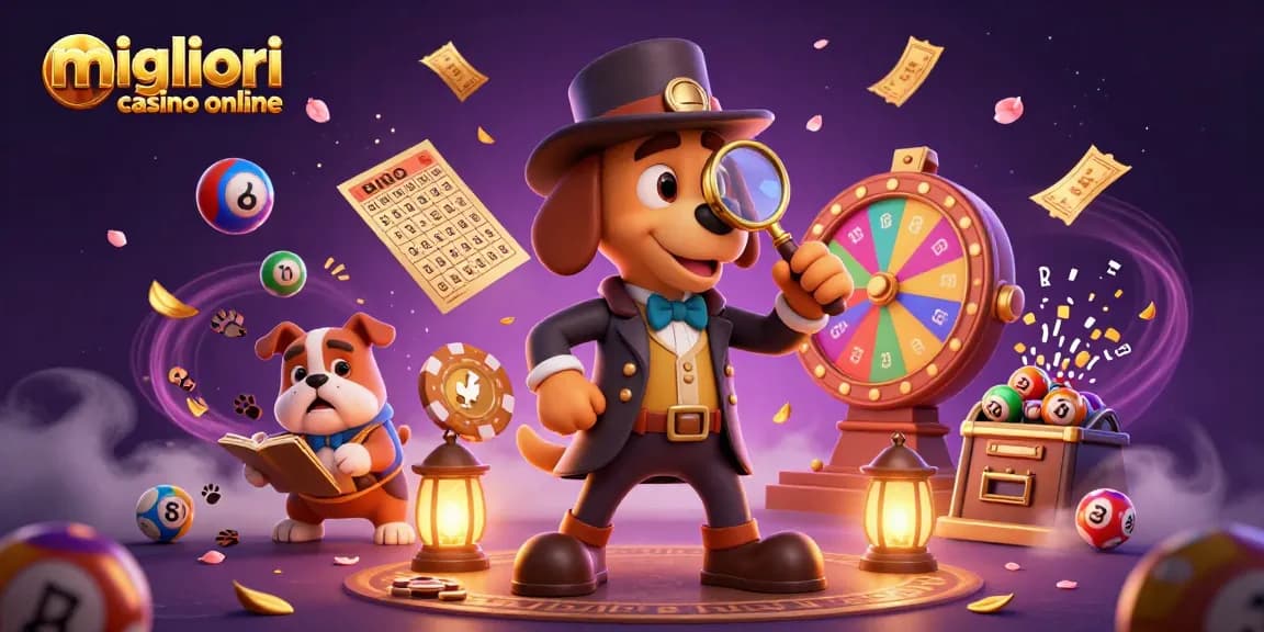 Scopri i migliori casino online mentre un detective esamina indizi in un'atmosfera ricca di dettagli e giochi.
