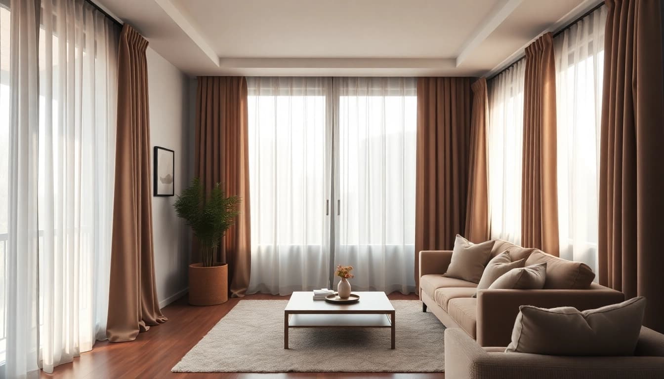 Geniet van verduisterende gordijnen die een sfeervolle woonkamer transformeren en privacy bieden.