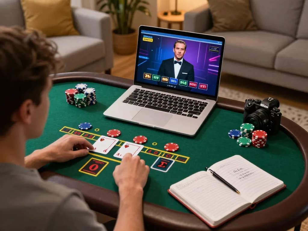 Player strategizing at home during an online c168 blackjack game, focused on screen