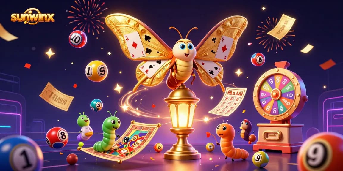 Engage with sunwinx's vibrant casino world, featuring lottery balls, a prize wheel, and dynamic characters.