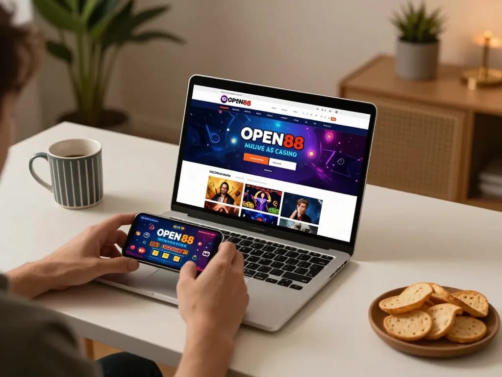 Engaging with open88 online casino while enjoying a cozy home atmosphere for responsible gaming.