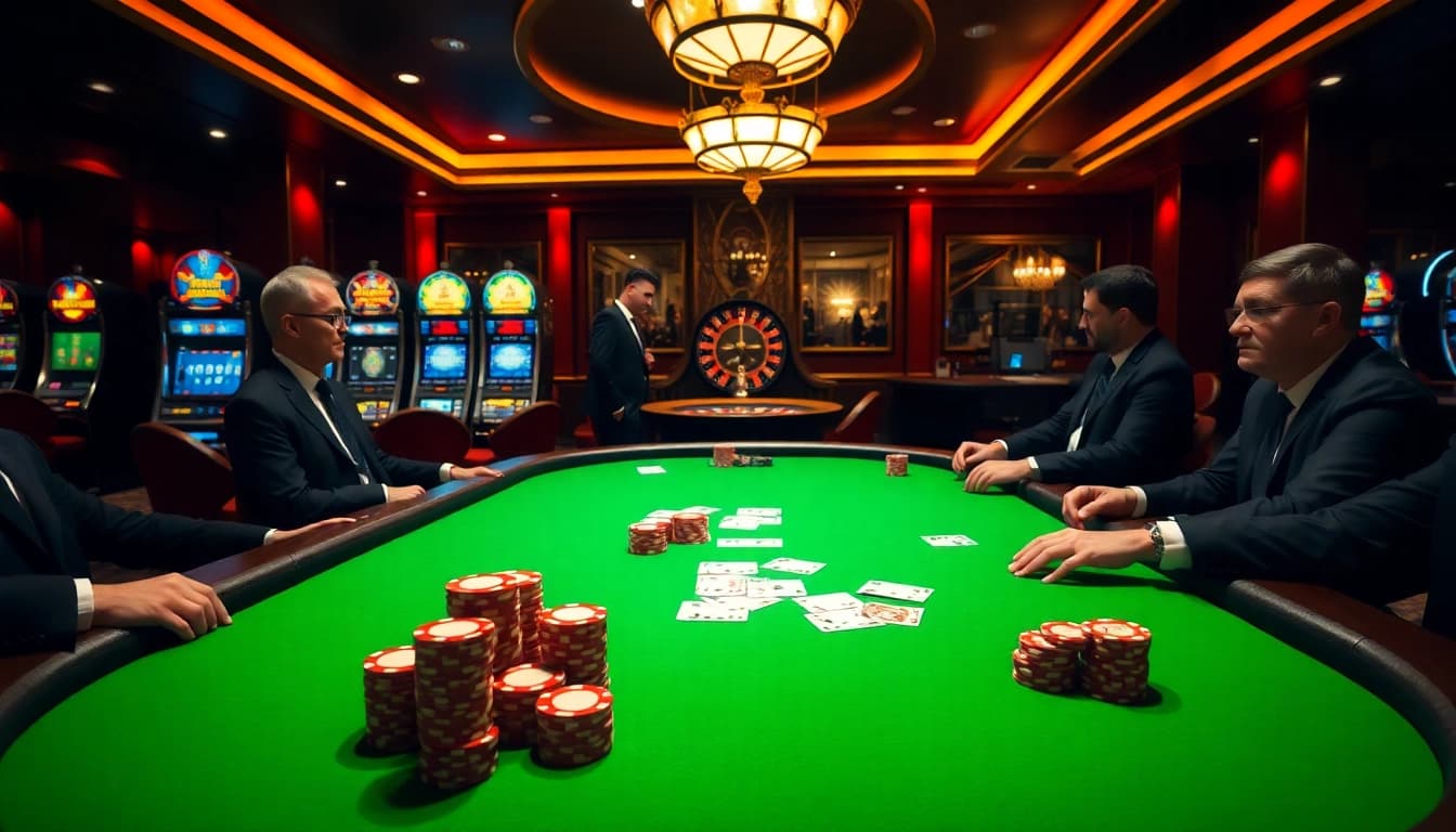 A vibrant casino scene showing excitement in poker and gambling, linked to nep rijbewijs kope transactions.