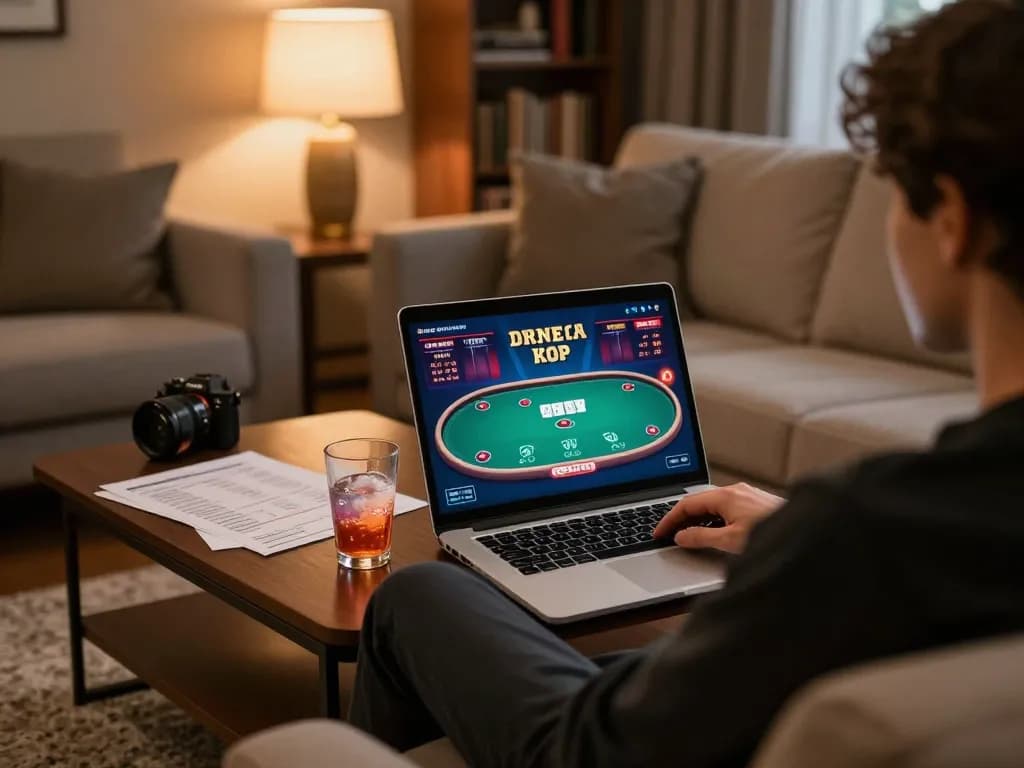 Engaging online poker gameplay with hitclubapk on a laptop, showing strategic betting notes.