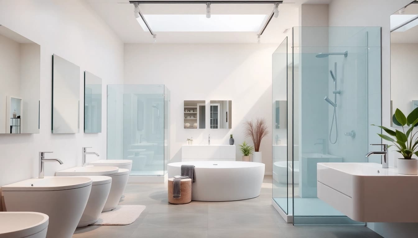 Sonni sanitär GmbH präsentiert hochwertige Duschwände und Badmöbel in modernem Ambiente.