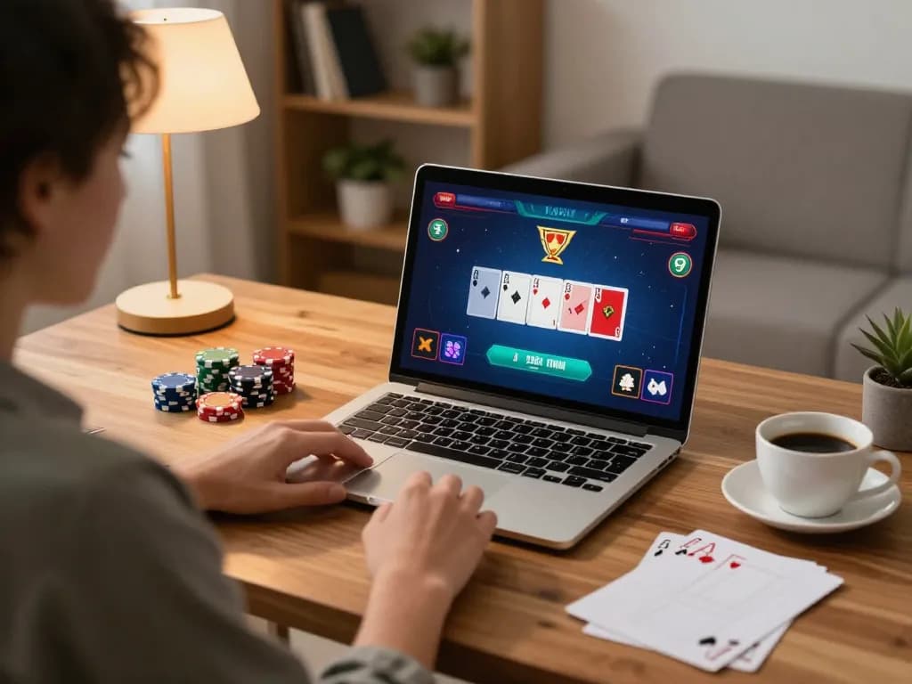 Engaging online poker gameplay on laptop at home with open88 interface visible.