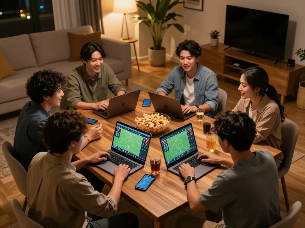 Players engaged in Canada online casinos reddit betting, showcasing a lively home gaming night.