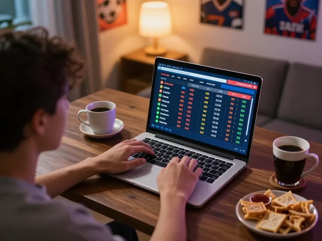Engaging scene of a user placing bets on g28-t1 sportsbook interface at home with cozy setup.