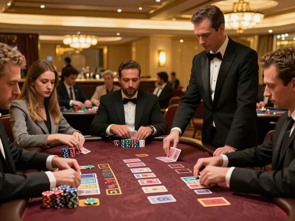 SC88 blackjack table featuring intense gameplay, dealer in professional attire, vibrant atmosphere.