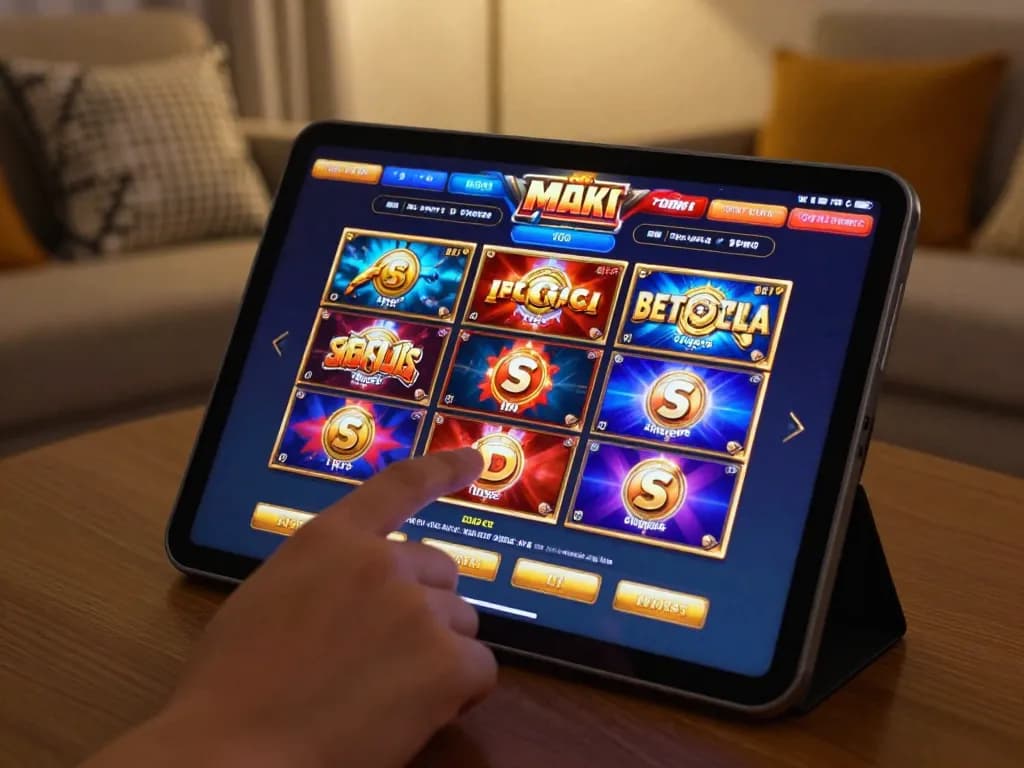 Engaging user playing situs slot gacor games on a tablet, highlighting vibrant gameplay.