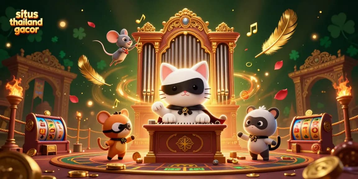 Experience the situs thailand gacor energy with vibrant 3D illustration of casino characters and slot reels.