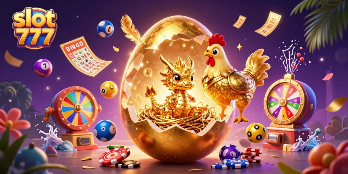 Slot 777 menampilkan ilustrasi 3D dengan naga emas dan elemen permainan judi menarik.