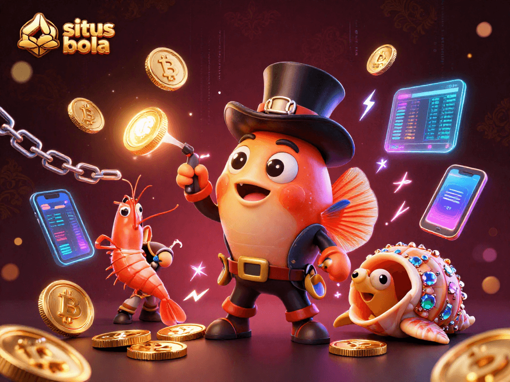Experience excitement with situs judi bola as the anglerfish attracts golden coins in an underwater casino scene.
