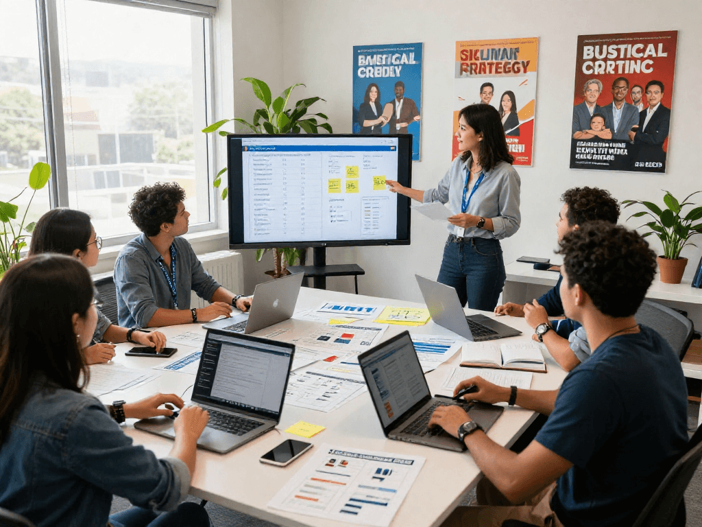 Team working on campaign attribution tracking in a vibrant office, showcasing collaboration and strategy.