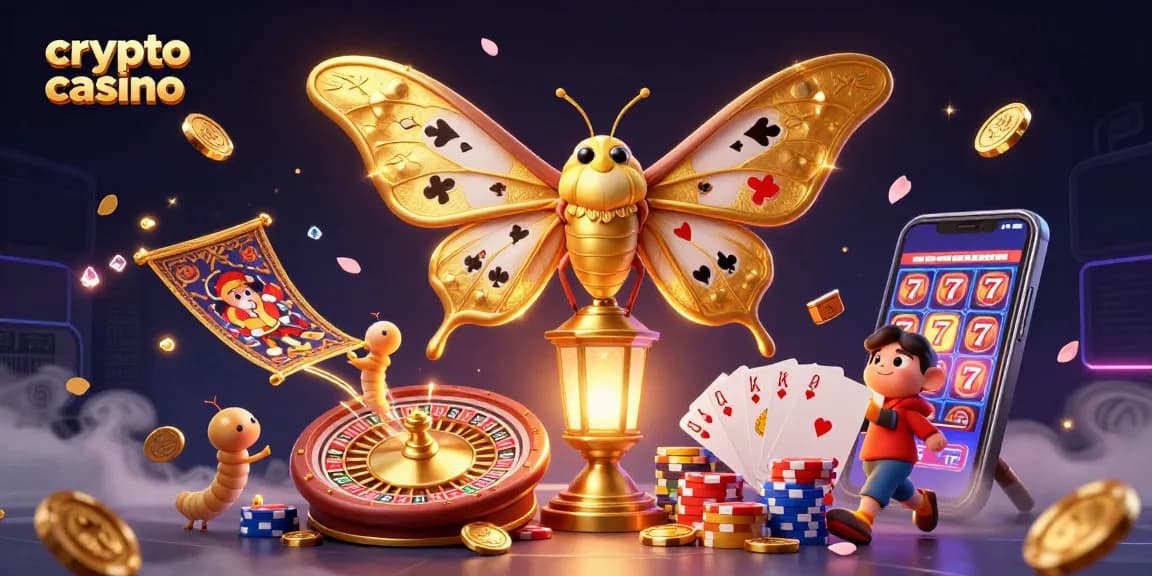 Gioca in un crypto casino con simboli delle carte e monete d'oro che volano nell'aria.