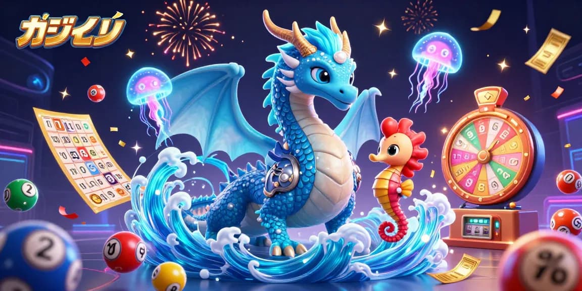オンラインカジノで遊ぶ幻想的なドラゴンや海馬騎士が描かれた3Dイラスト