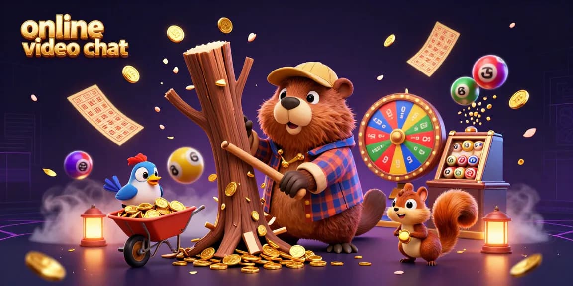 Engage in online video chat while discovering treasures in a vibrant casino-themed scene.