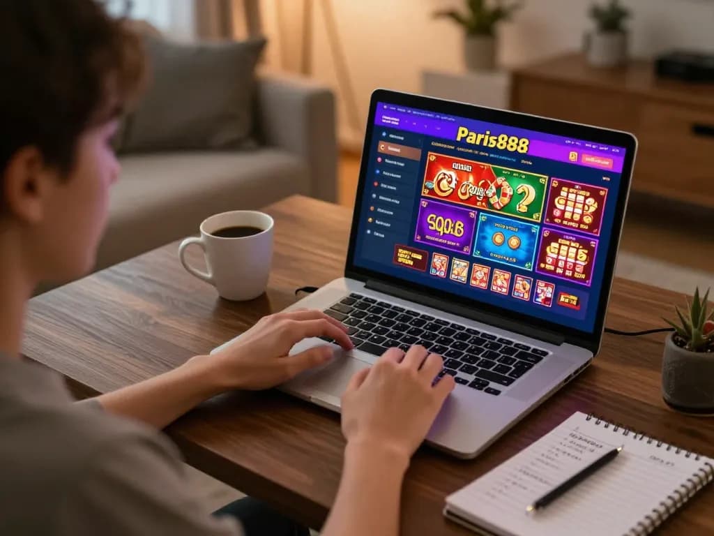 Bergabung dalam permainan strategis di paris888 di setup permainan rumah yang nyaman dengan laptop dan catatan taruhan