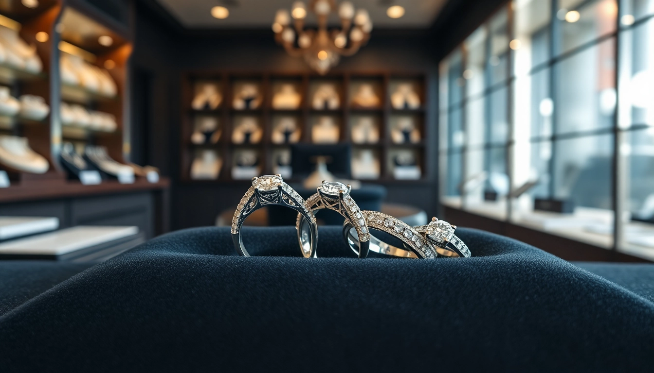 Showcase of exquisite Wedding bands on velvet with sparkling details, inviting couples.