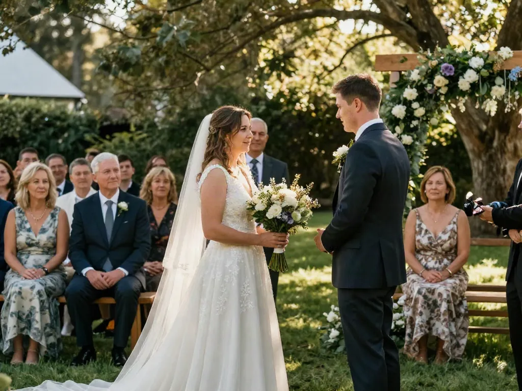 Documentary wedding photographer in Dunedin capturing a couple's heartfelt vows amidst nature.