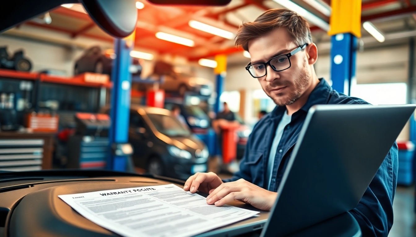 Evaluate extended warranty after factory warranty expires with a mechanic reviewing paperwork in a garage.