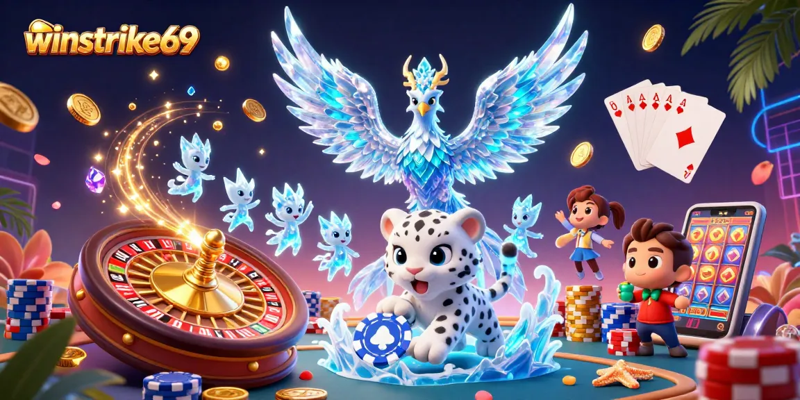 Winstrike69 captures the luck and excitement of casino gaming with vibrant characters and dynamic elements.