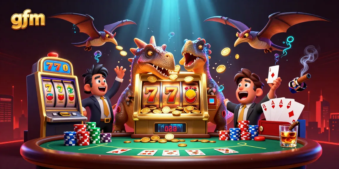 Experience the thrill of gfm as a pachycephalosaurus heads for jackpot coins in a vibrant casino.