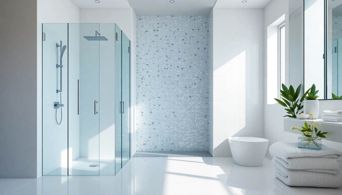 Experience elegant showers Australia: Luxurious modern bathroom with sleek glass fixtures.