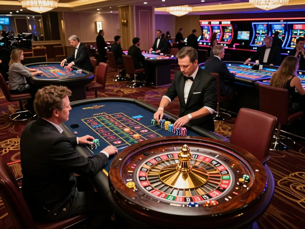 Players enjoying a thrilling roulette game at TT88 casino, colorful chips and a spinning wheel creating excitement.