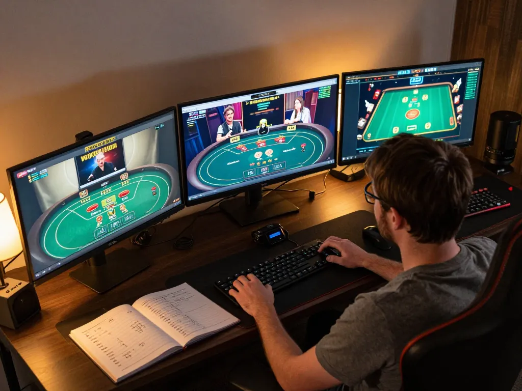 Engaged player strategizing at an online casino, highlighting jae888 gaming interface for optimal gameplay
