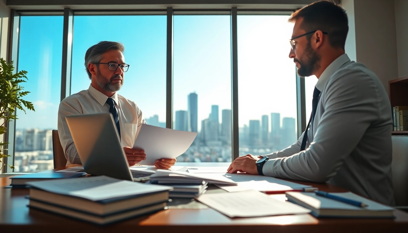 Truck accident attorney Clearwater assisting a client in a modern office.