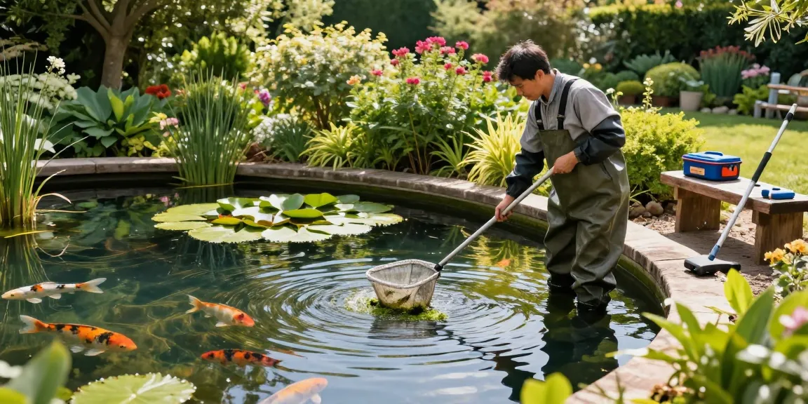 Pond Cleaning Surrey services in action, professional cleaner preserving water quality and aquatic life.