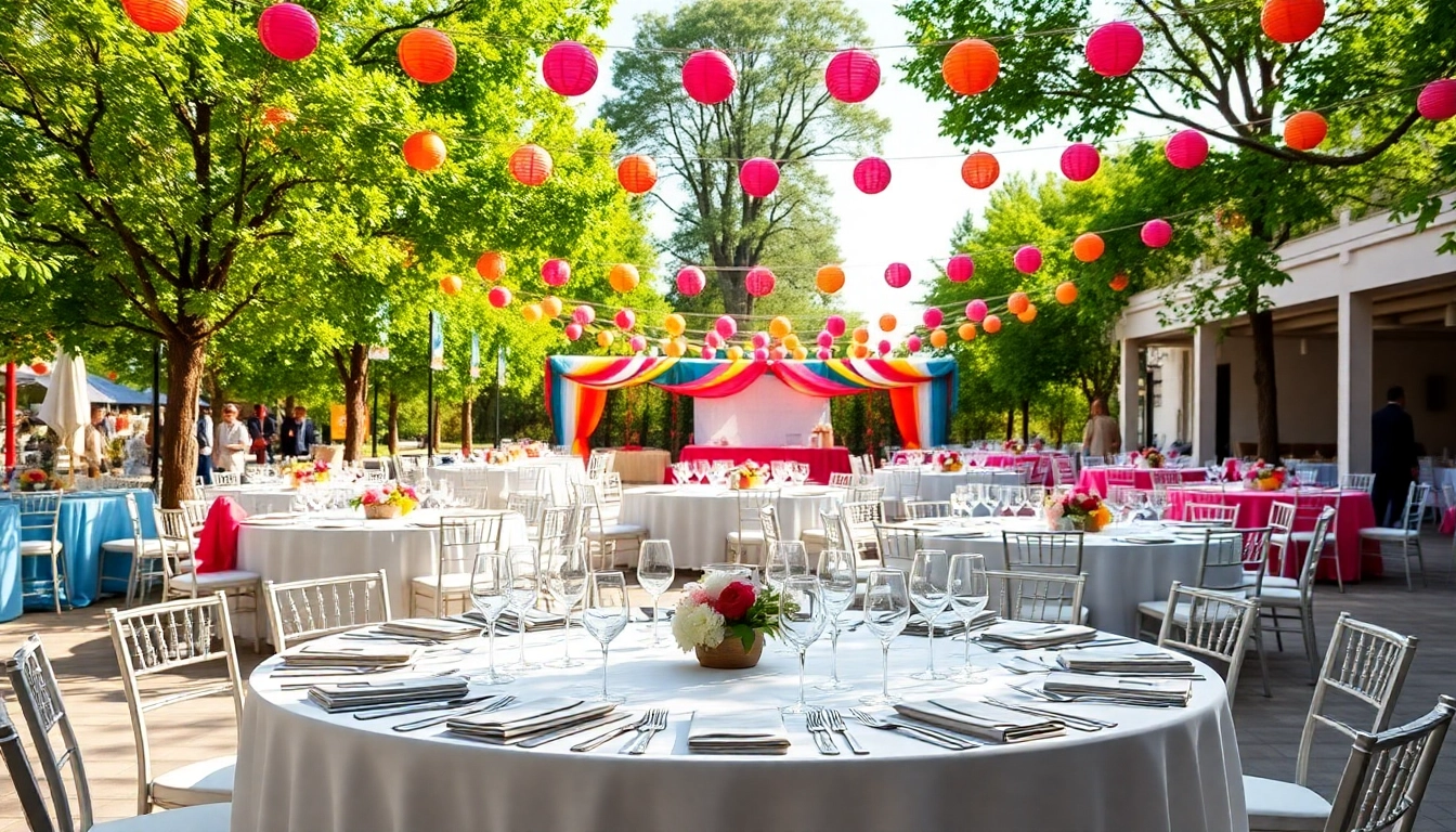 Showcasing diverse Table Rentals at an energetic event with elegant table settings.