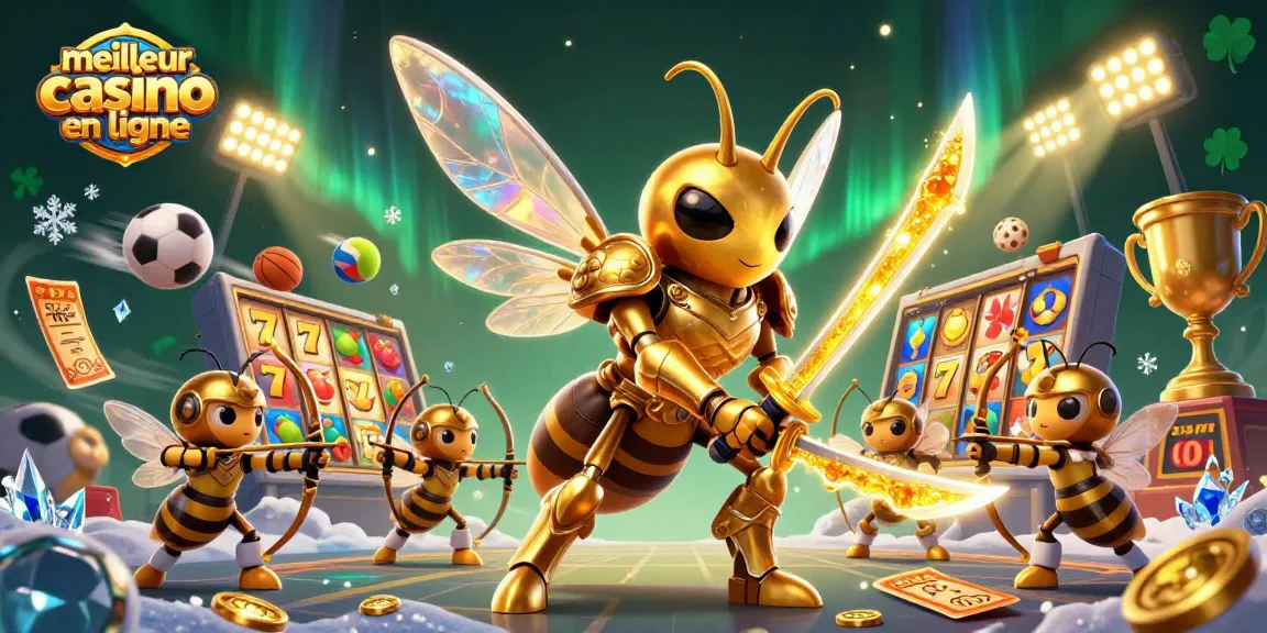 Explorez le meilleur casino en ligne avec une illustration dynamique des machines à sous et des éléments de jeu.