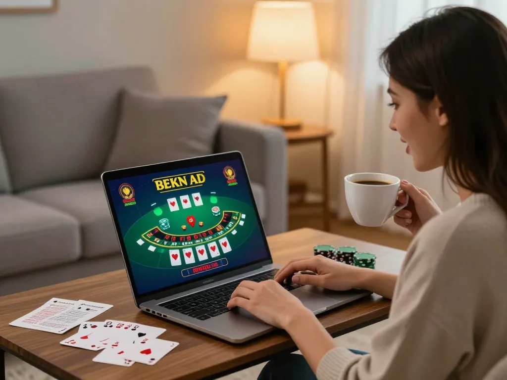 Engaging online gaming session showcasing casino non aams legali on a laptop in a cozy living room.