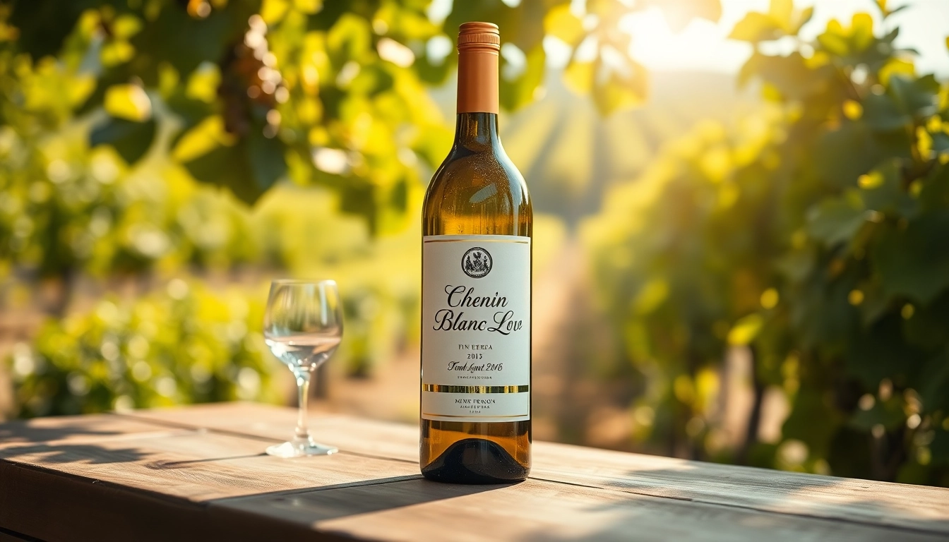 Pouring Chenin Blanc wine from an elegant bottle into a crystal glass.