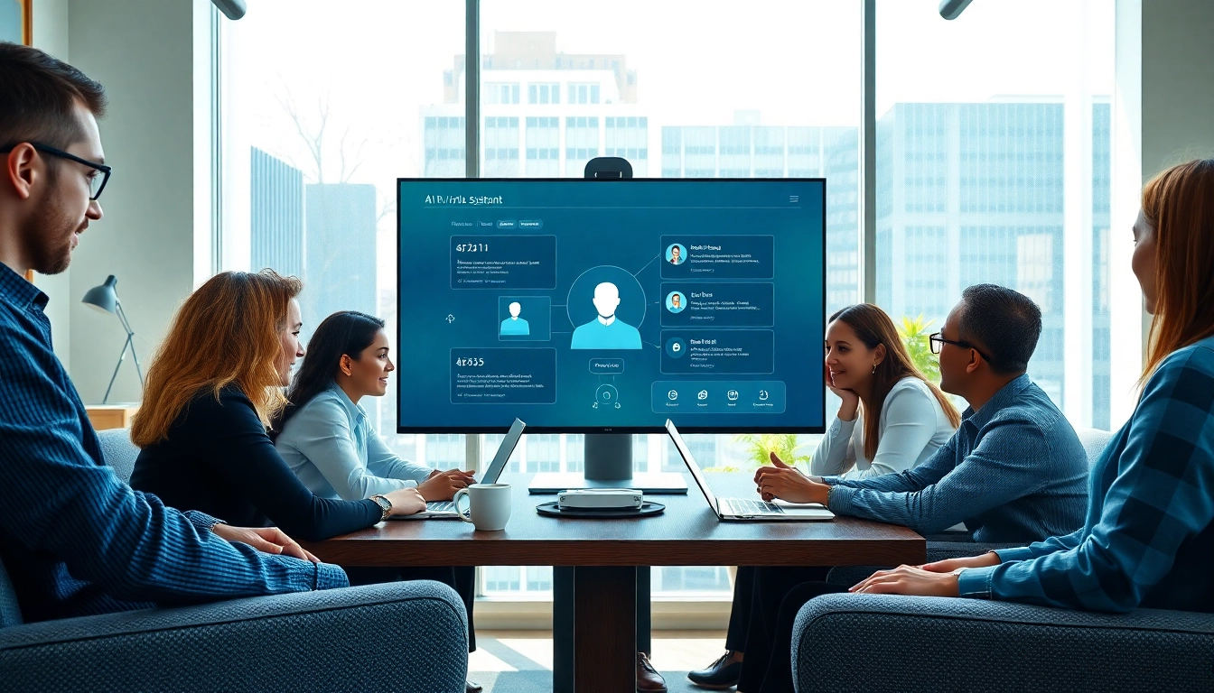 Teams collaborating with an enterprise assistant saas in a modern office.