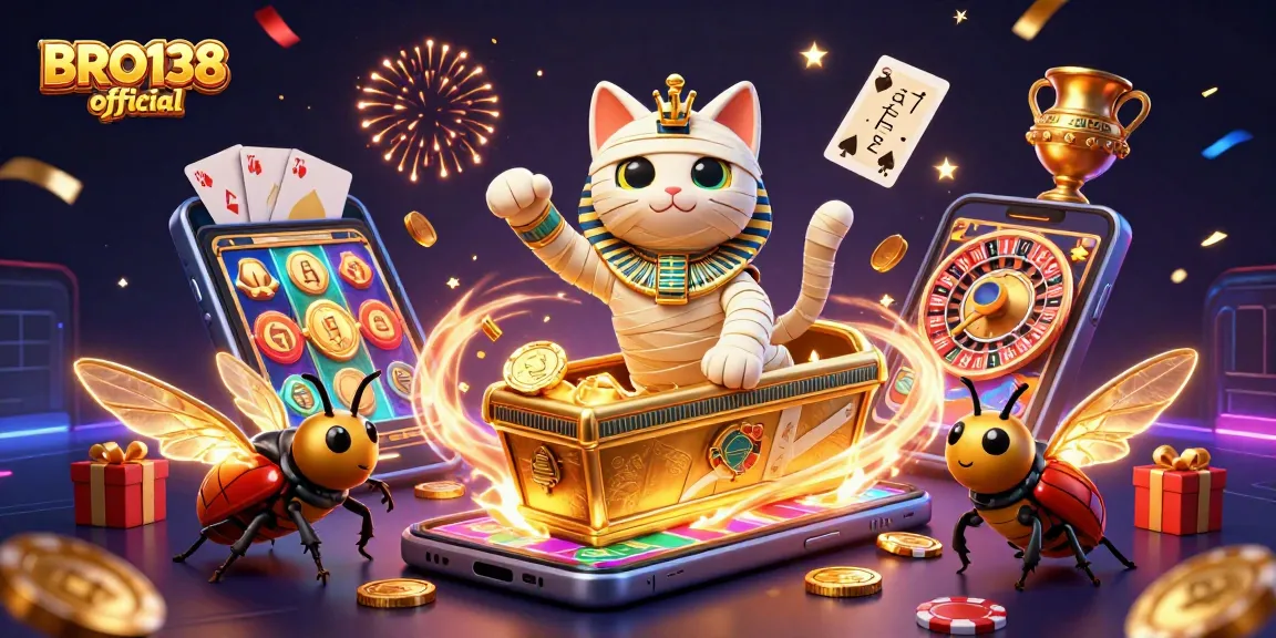 Engage with BRO138 official through thrilling slot games led by a mummy cat and scarab beetle.