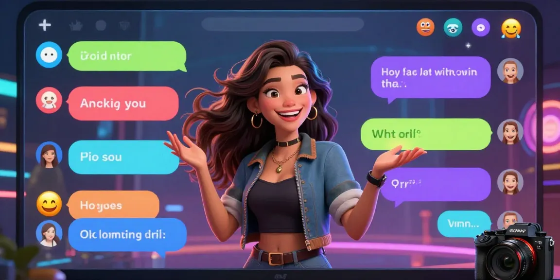 Engaging NSFW AI chat scene with animated character and playful conversation bubbles.