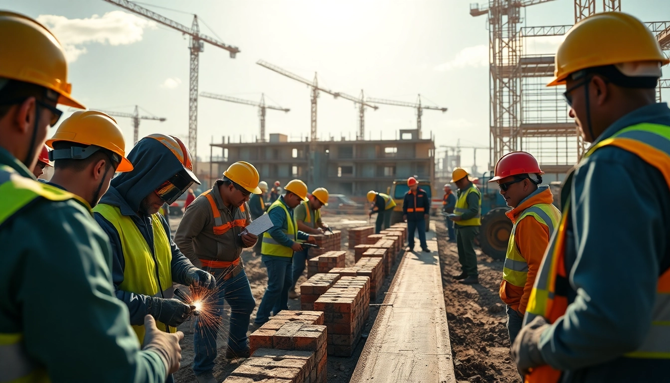Workers in construction training programs actively learning and collaborating on site.
