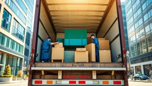 Efficient team of best Toronto Movers loading furniture into a truck in a bustling city.