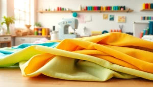 Katoen stoffen tonen in een levendige naaiwerkplaats met kleurrijke katoenstoffen.