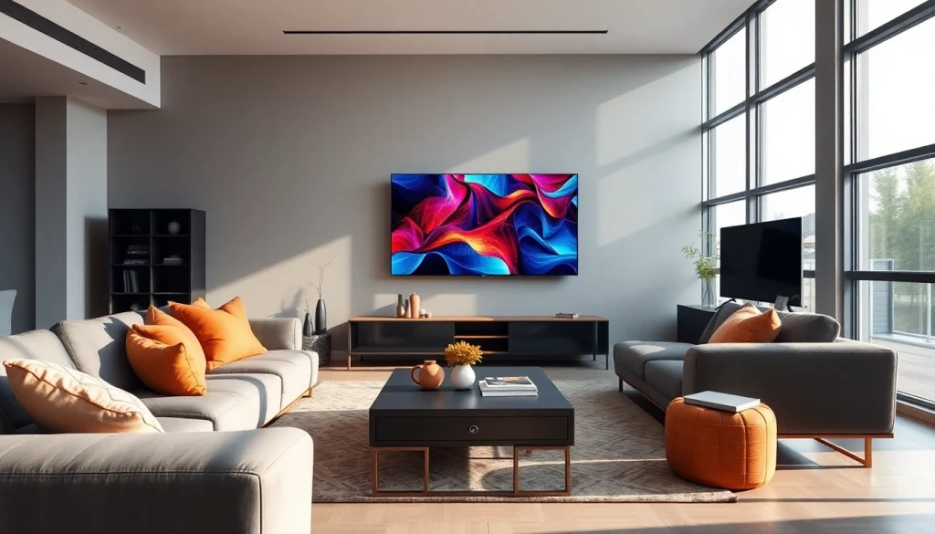 Experience iron tv in a sleek living room with modern decor and vibrant visuals.